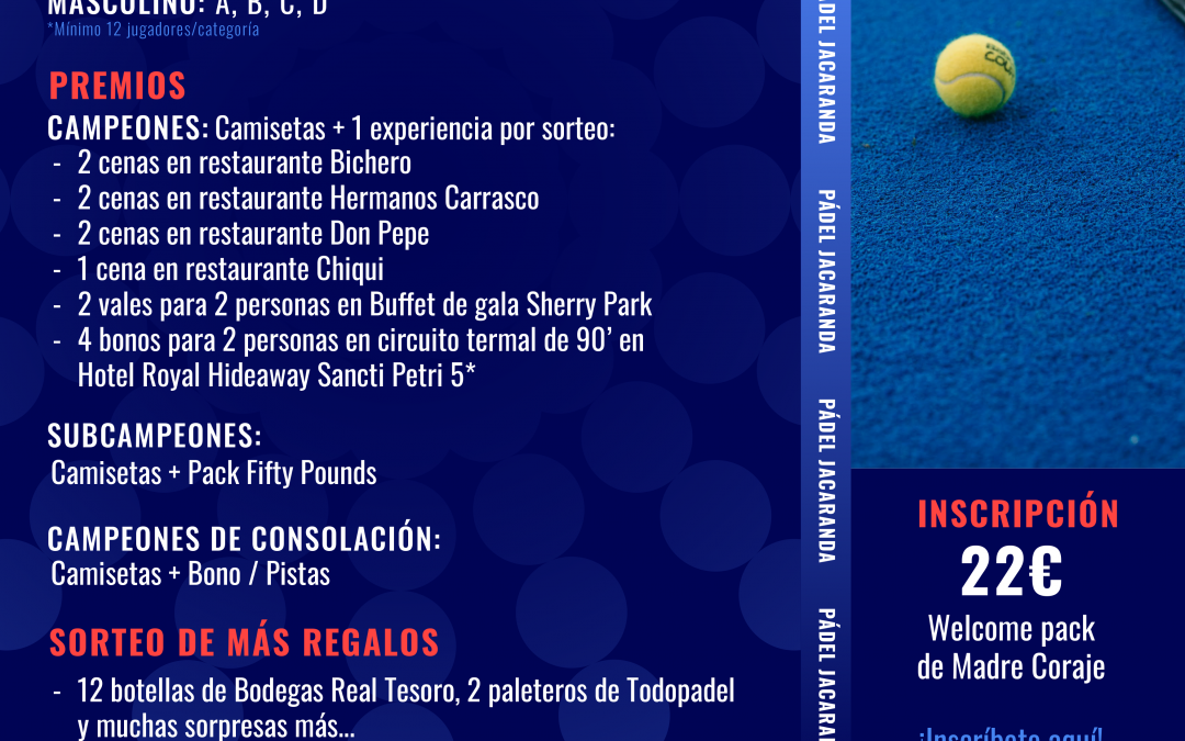 Jacaranda Club Social acoge del 23 al 25 de febrero un torneo de pádel a beneficio de Madre Coraje